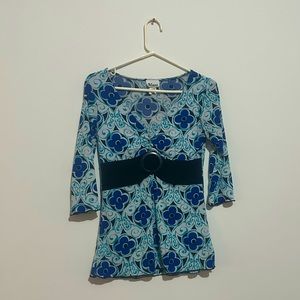 White and blue floral shirt for women